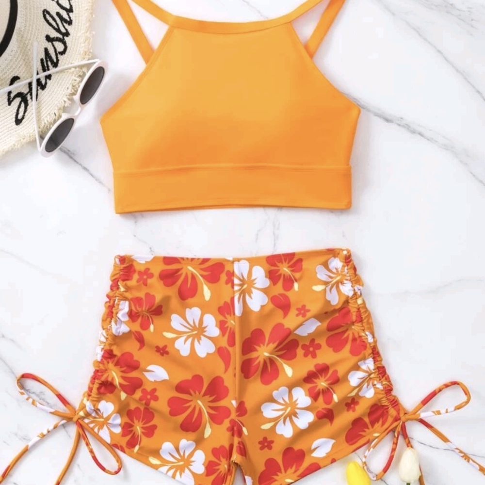 SHEIN Orange Floral Bikini Set